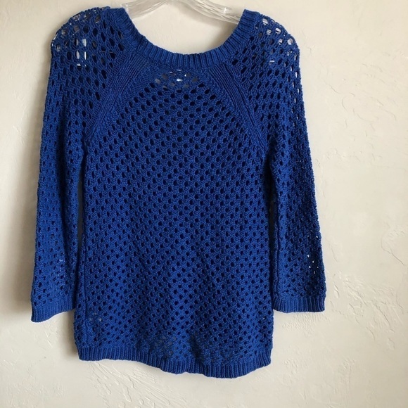 Garnet Hill Blue Open Knit Sweater - Picture 6 of 8